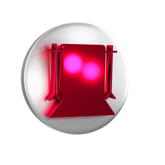 Red Empty photo studio icon isolated on transparent background. Screen backdrop. Silver circle...