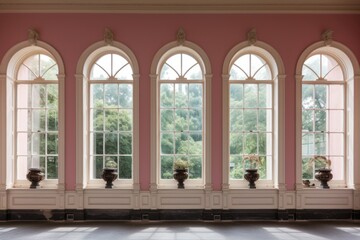a row of tall, rounded windows in an italianate mansion