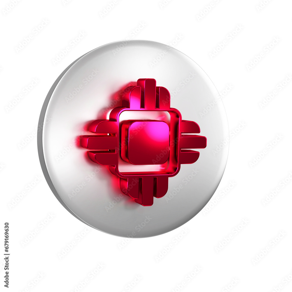 Poster red computer processor with microcircuits cpu icon isolated on transparent background. chip or cpu w