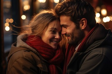 Fototapeta premium heterosexual couple in love hugging on valentine's day