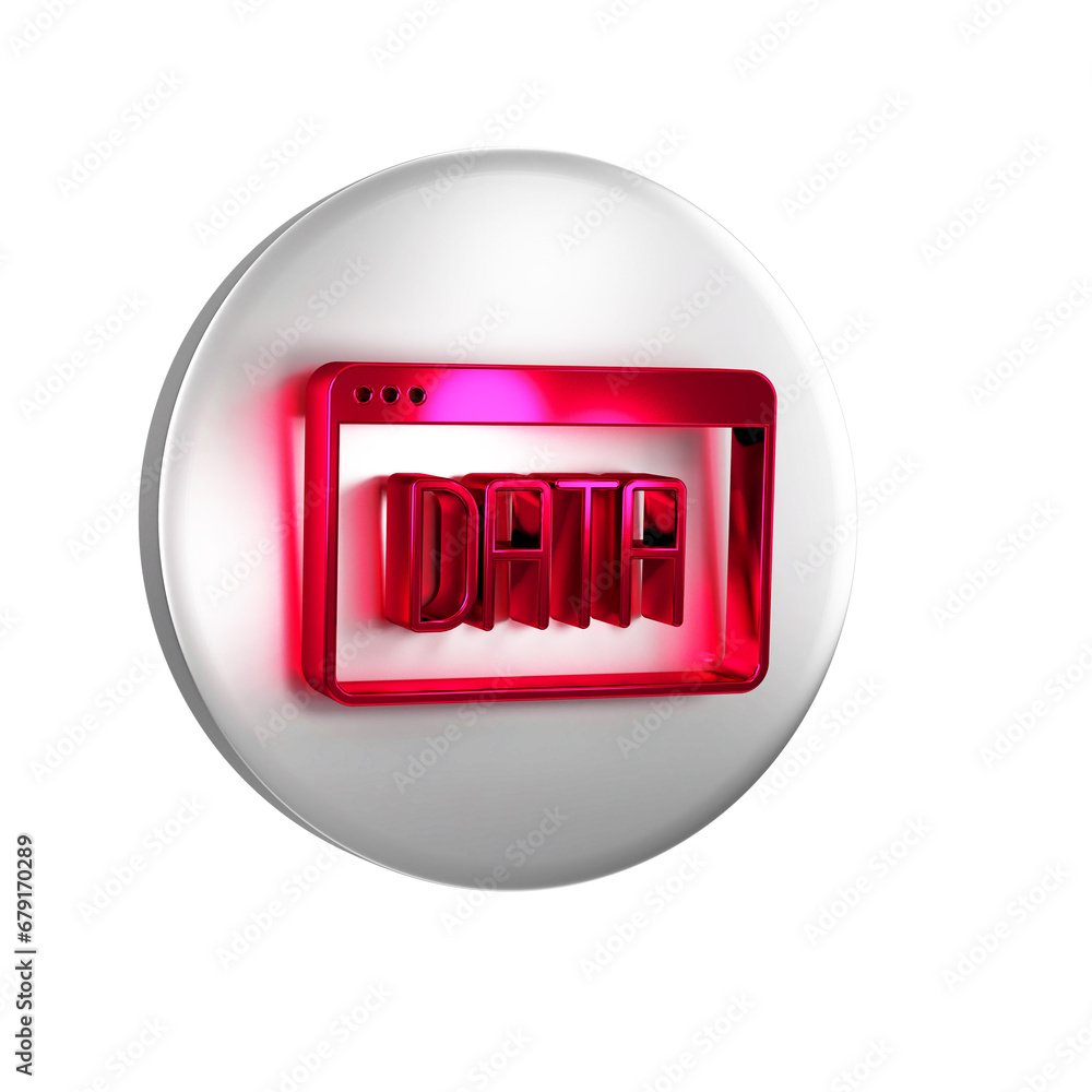 Poster Red Data analysis icon isolated on transparent background. Business data analysis process, statistics. Charts and diagrams. Silver circle button.