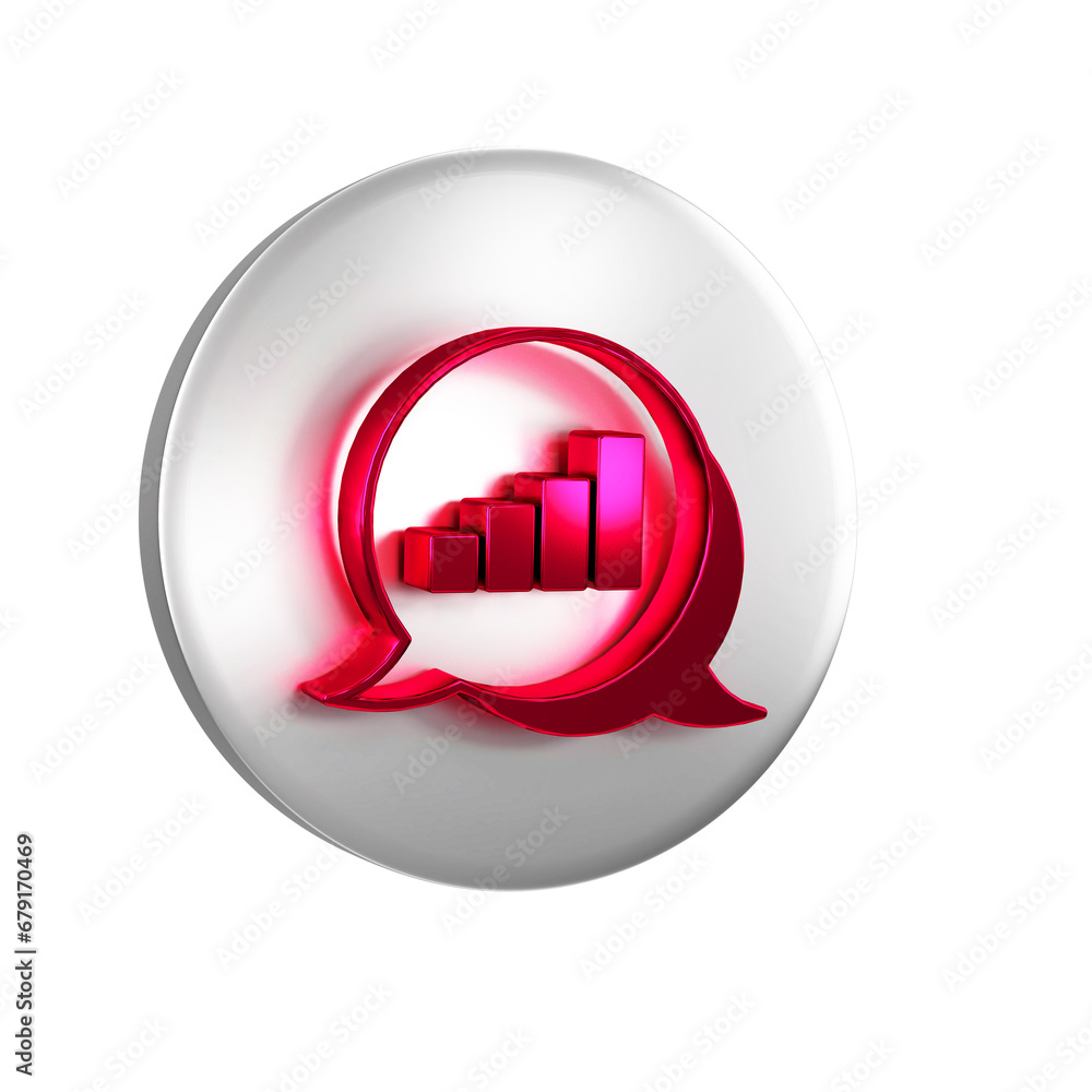 Poster red pie chart infographic icon isolated on transparent background. diagram chart sign. silver circle