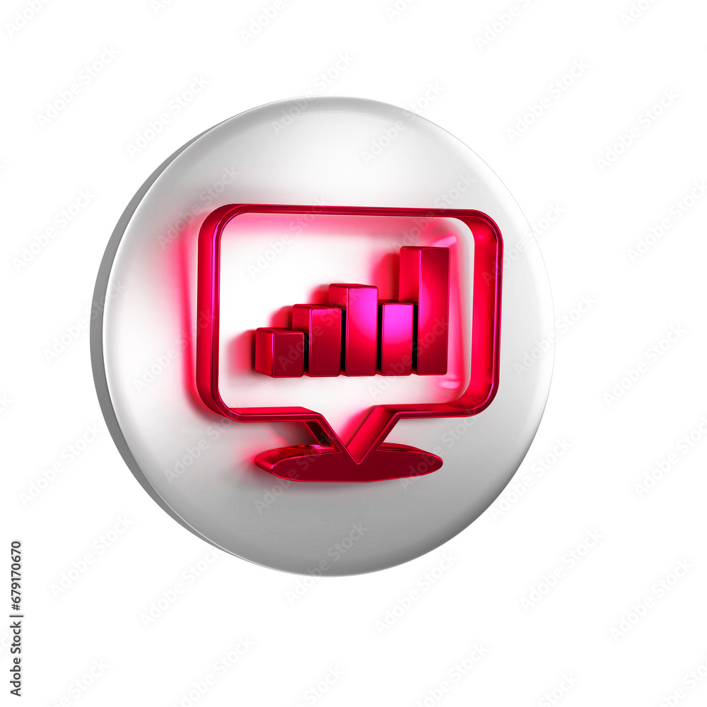 Poster red pie chart infographic icon isolated on transparent background. diagram chart sign. silver circle