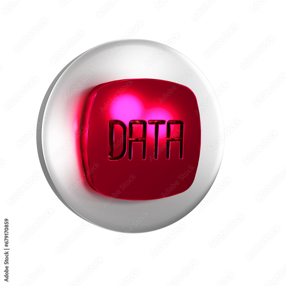 Poster Red Data analysis icon isolated on transparent background. Business data analysis process, statistics. Charts and diagrams. Silver circle button.