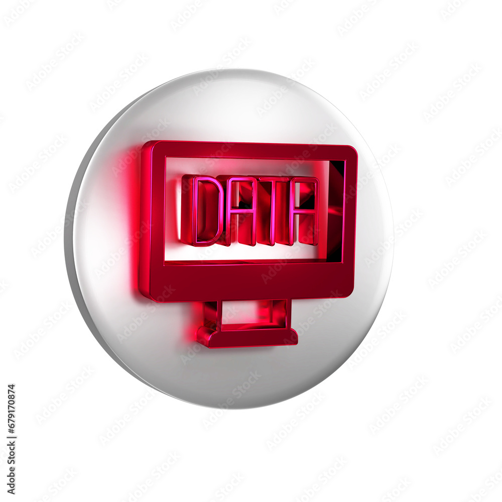 Poster Red Data analysis icon isolated on transparent background. Business data analysis process, statistics. Charts and diagrams. Silver circle button.