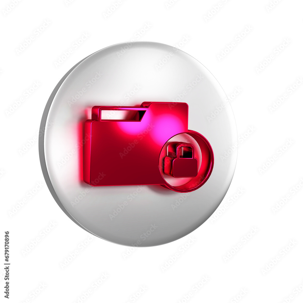 Poster red folder and lock icon isolated on transparent background. closed folder and padlock. security, sa