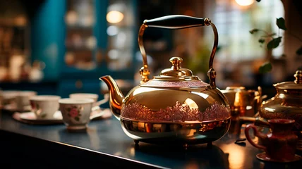 Plexiglas foto achterwand traditional turkish tea in the night cafe © RozaStudia