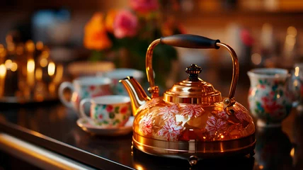 Foto op Plexiglas traditional turkish tea in the night cafe © RozaStudia