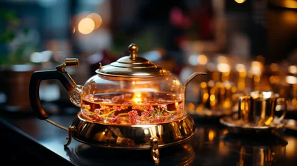 Foto op Plexiglas traditional turkish tea in the night cafe © RozaStudia