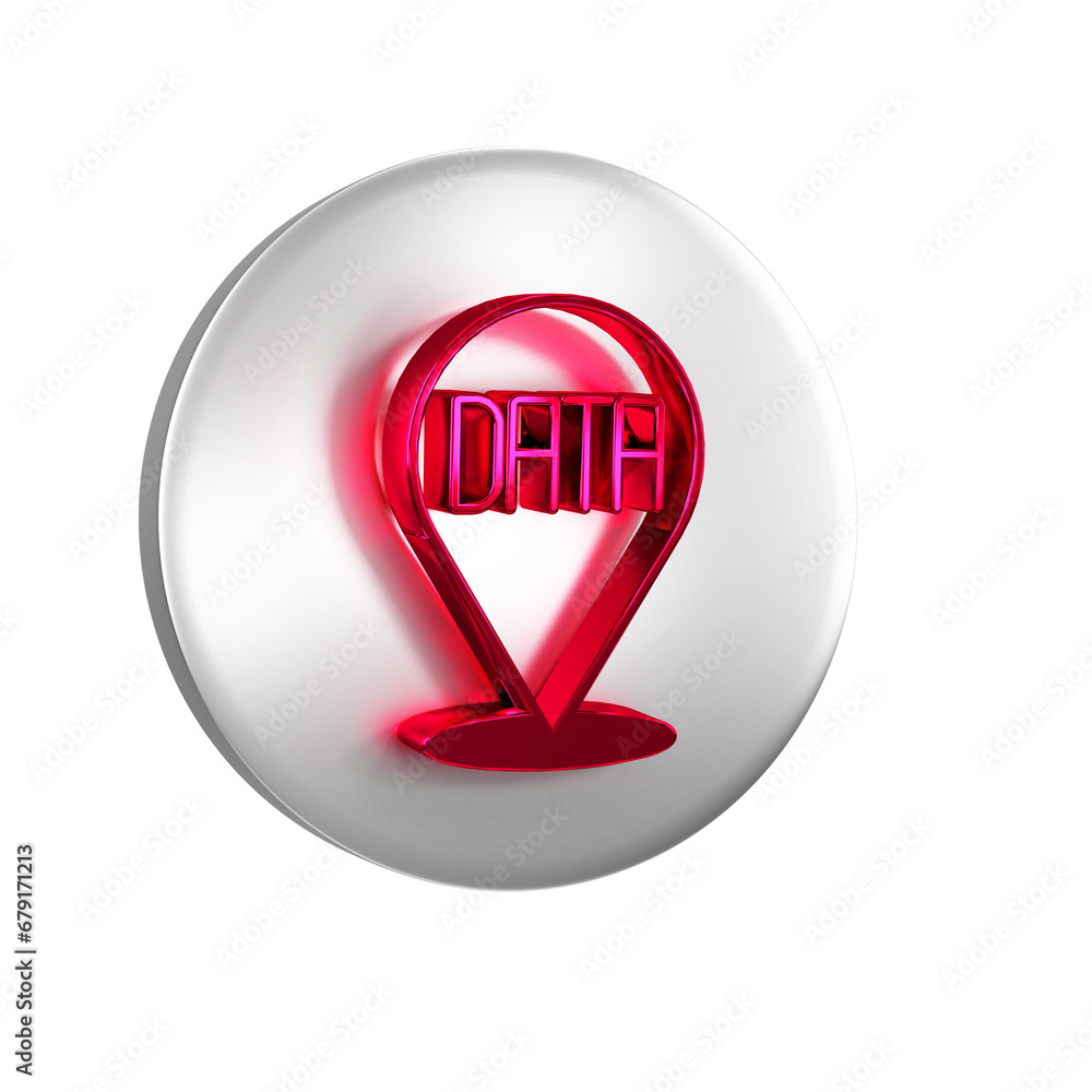 Poster Red Data analysis icon isolated on transparent background. Business data analysis process, statistics. Charts and diagrams. Silver circle button.
