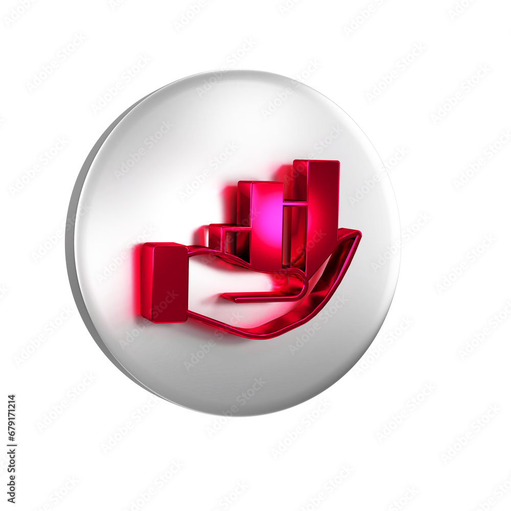 Poster red pie chart infographic icon isolated on transparent background. diagram chart sign. silver circle