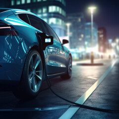 Clean Energy Drive: Electric Vehicle Charging at power point. ai generative