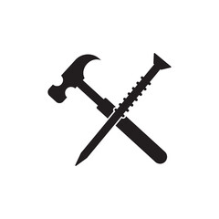 Hammer and nail icon flat style