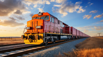 Freight train, transportation of railway cars by cargo containers shipping