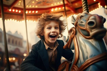 little boy in carousel  park