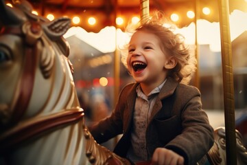  little boy in carousel  park