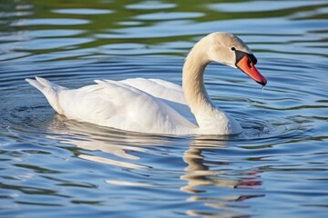 a swans straight beak while swimming on a lake
