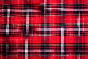 close-up on a red tartan twill fabric