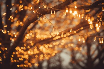 Close-up of Glowing Lights on a Tree Capturing the Magic of the Christmas Season