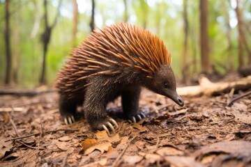 an echidna foraging in the soil for insects