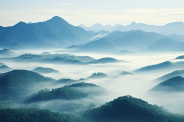 Fototapeta premium Beautiful landscape of mountains in foggy morning. Beauty in nature.