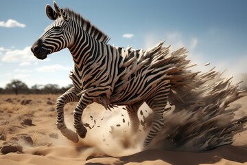 Fototapeta na wymiar Zebra runs through the desert, art concept. Generative AI