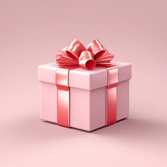 Obraz premium Pink gift box with ribbon and bow on a light background.