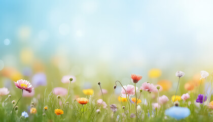 Field of Summer Flowers with Space for Text ,spring concept