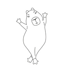 Outline dancing capybara. American water rodent in dance. Vector gopher for print. Adorable kapybara animal icon
