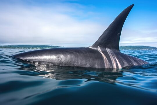 detailed view of an orcas dorsal fin