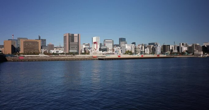 A view of the Sumida River and the Tokyo skyline.