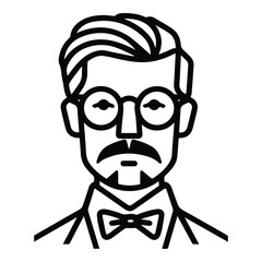 Man In Bow Tie And Glasses Flat Icon Isolated On White Background