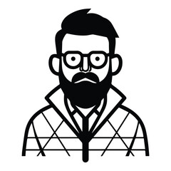 Bearded Programmer In Glasses Flat Icon Isolated On White Background