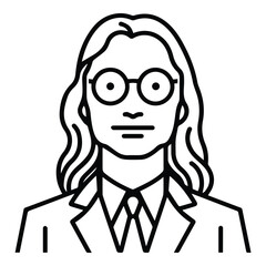 Businessman With Long Hair And Glasses Flat Icon Isolated On White Background