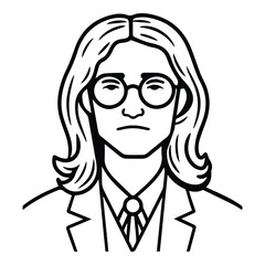 Businessman With Long Hair And Glasses Flat Icon Isolated On White Background