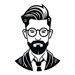 Bearded Businessman In Glasses Flat Icon Isolated On White Background