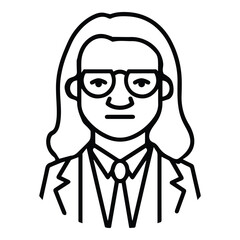 Businessman With Long Hair And Glasses Flat Icon Isolated On White Background
