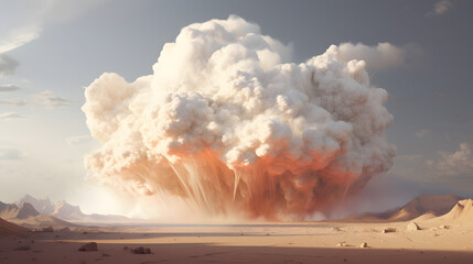 White cloud explosion in desert