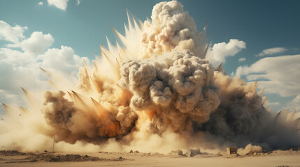 White cloud explosion in desert - obrazy, fototapety, plakaty