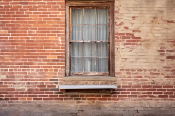 Fototapeta na wymiar shuttered window on an aged brick wall