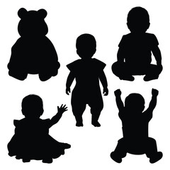 Newborn Baby or Children Silhouettes Vector Silhouettes