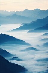 Beautiful landscape of mountains in foggy morning. Beauty in nature.