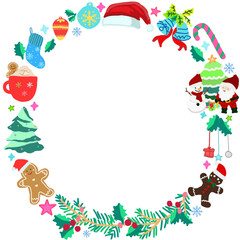 christmas frame with holly berries, christmas wreath line art doodle