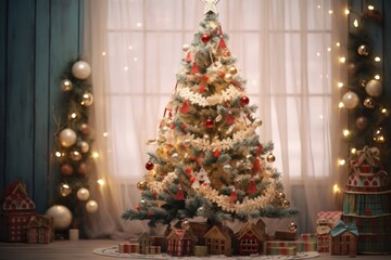 Fototapeta na wymiar Christmas design interior in boho style