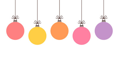 Christmas balls hanging ornaments in pastel colors. PNG illustration.