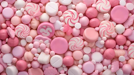 Fotobehang Pink and white sugar cotton candy wallpaper © Oksana