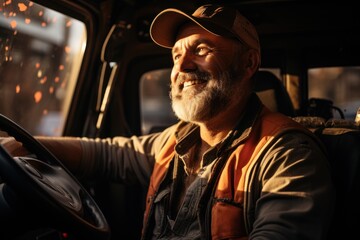 portrait of a truck driver driving his truck