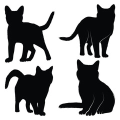 Animal Walking Cat Silhouettes Vector