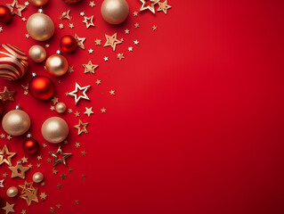 Red Christmas Background With Christmas Ball. Generative AI