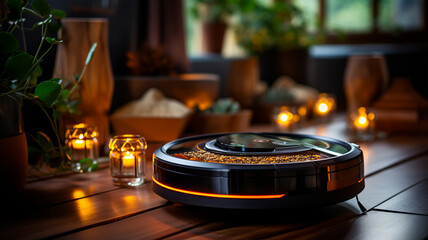 burning black electric kettle on the floor in the kitchen